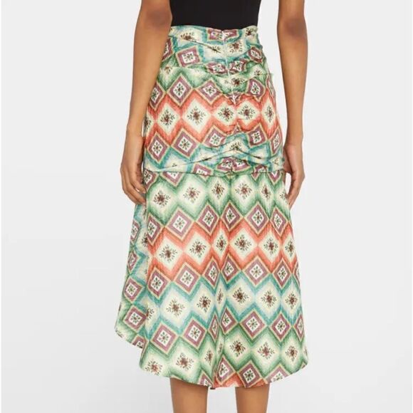 NWT AUTUMN ADEIGBO Soraya Geometric-Print Ruched Bead-Fringe Midi Skirt Size 8 - Picture 5 of 16